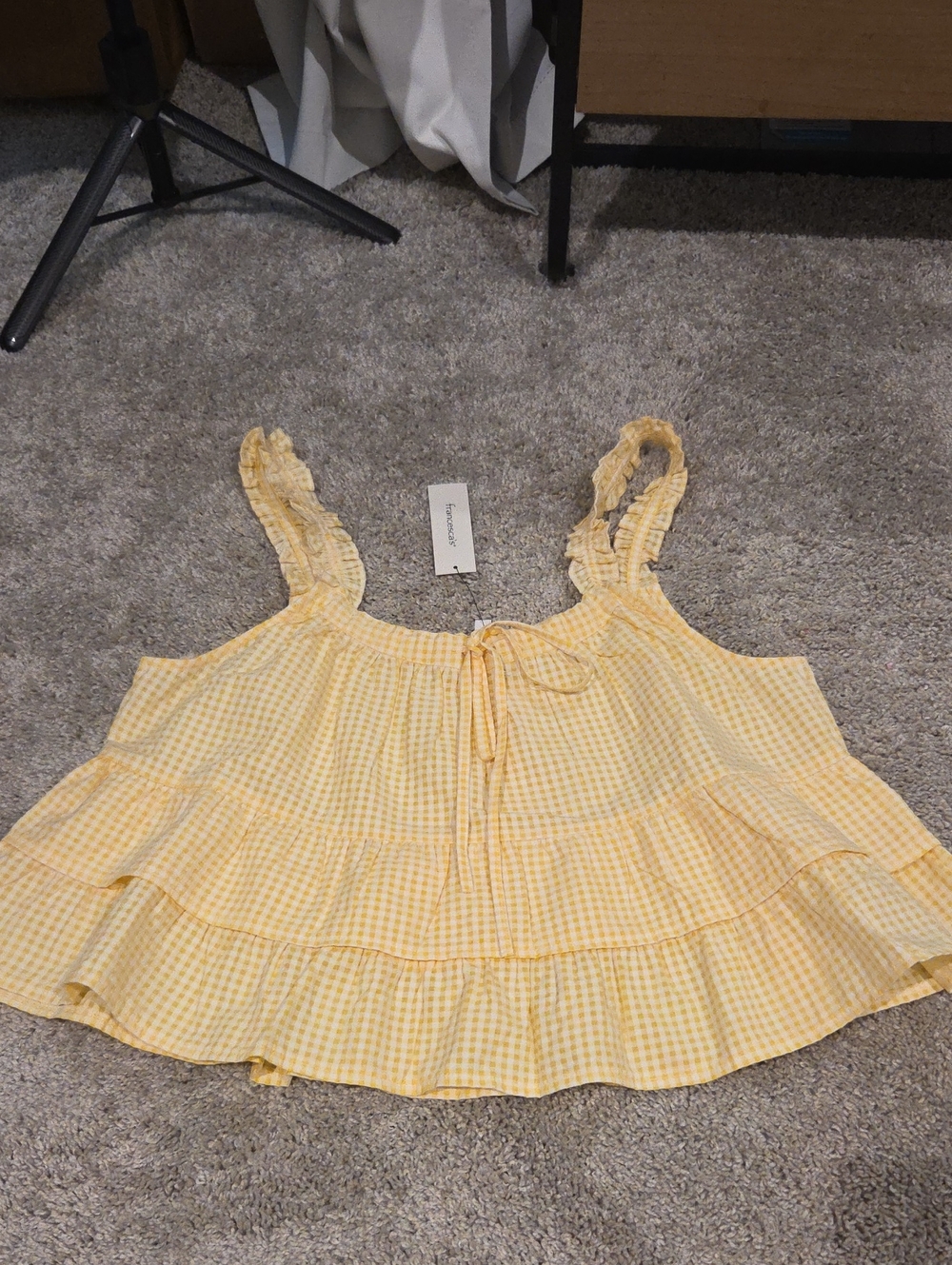 Francesca's Collections Yellow Gingham Ruffle Cami